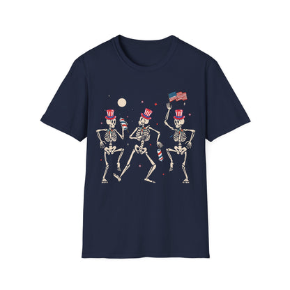 Dancing Skeleton 4th of July American Flag Unisex Softstyle T-Shirt